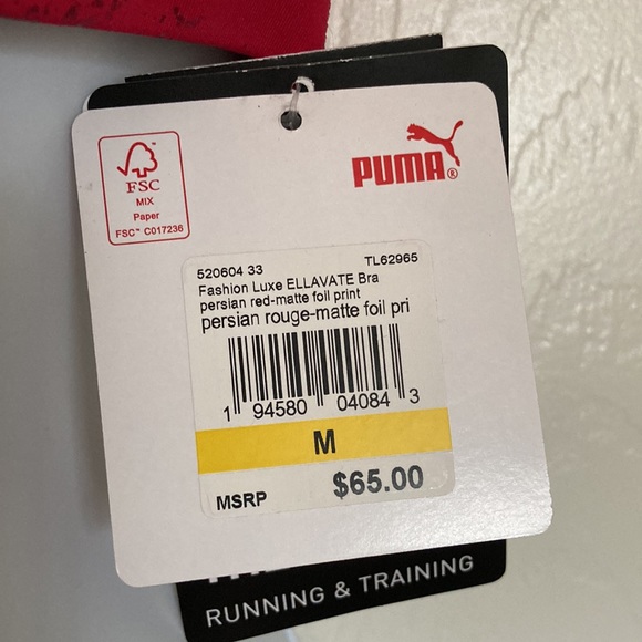 PUMA Fashion Luxe ELLAVATE Athletic Bra Persian Rouge Matte Foil Print Med NWT - Picture 5 of 12